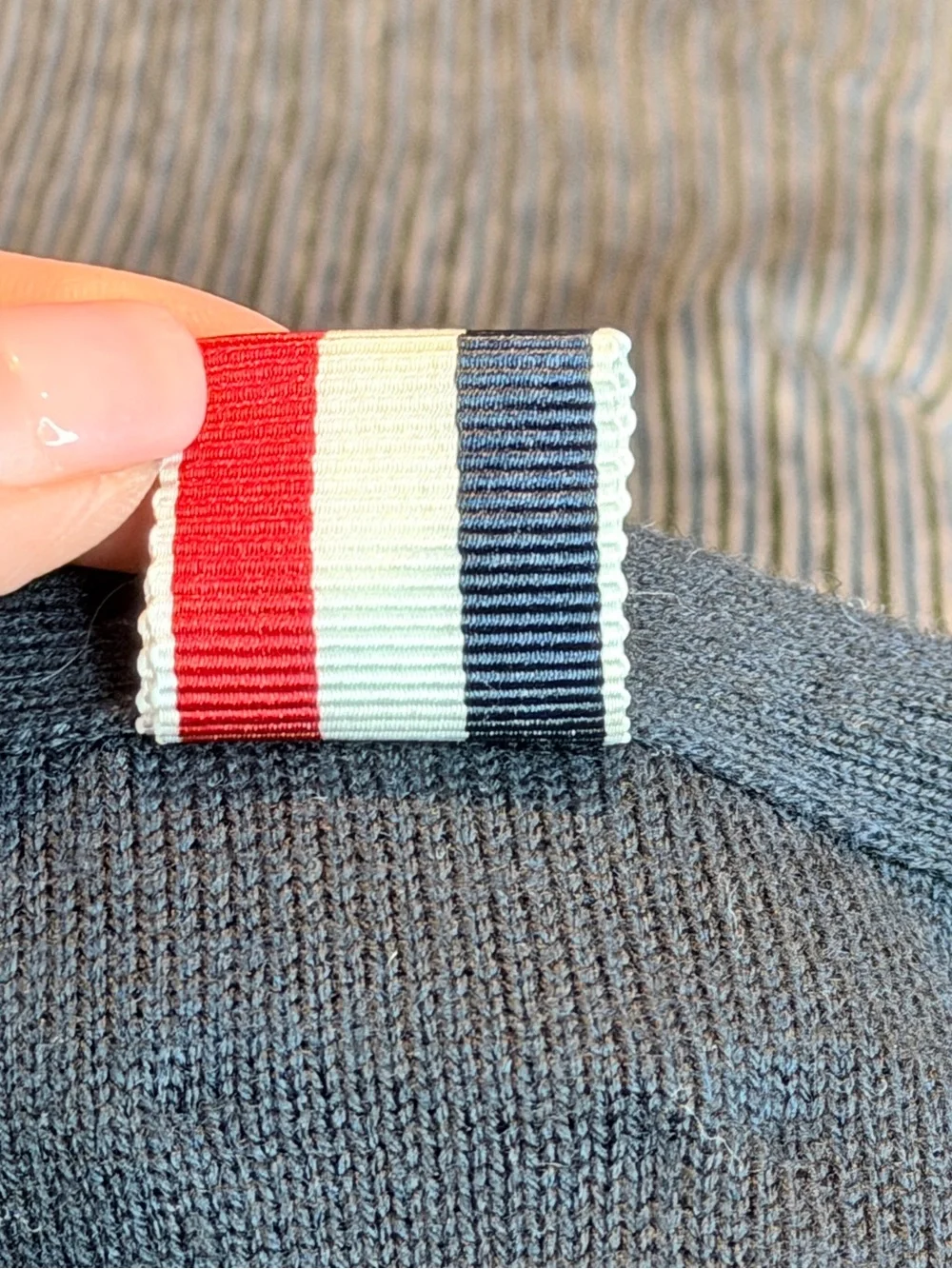 Authentic Thom Browne Navy Wool Cardigan Sweater Stripe Trim Made in Scotland SM